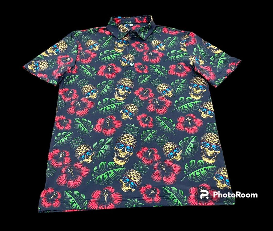 Treedem Angry Pineapple Black Golf Polo