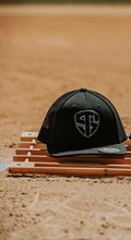 Load image into Gallery viewer, Treedem Shield Black Flexfit hat with Black embroidered logo