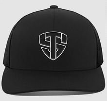 Load image into Gallery viewer, Treedem Shield Black w/ Black &amp; White logoShield logo Fitted Flat Bill