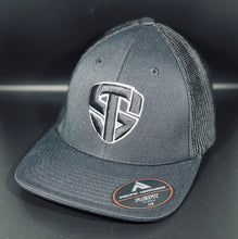 Load image into Gallery viewer, Treedem Shield Black Flexfit hat with Black embroidered logo