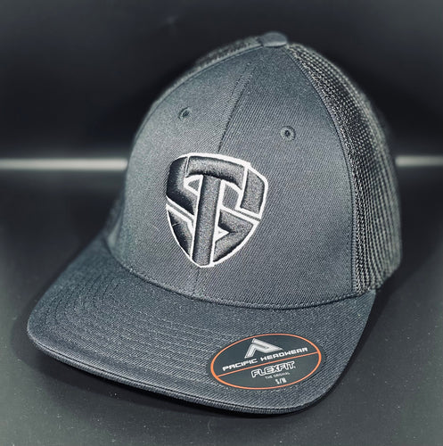 Treedem Shield Black Flexfit hat with Black embroidered logo